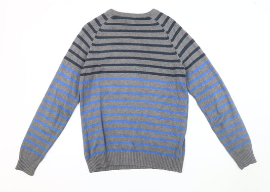 Jack & Jones Men's Grey Blue Striped Pullover Jumper S