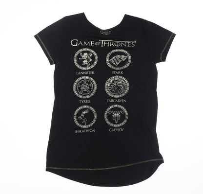 Womens UK Size M Game Of Thrones Black Basic T-Shirt