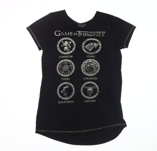 Womens UK Size M Game Of Thrones Black Basic T-Shirt