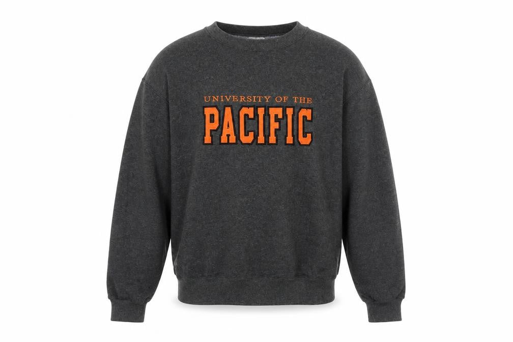 Front view of Champion unisex grey pacific sweatshirt, size S, university style