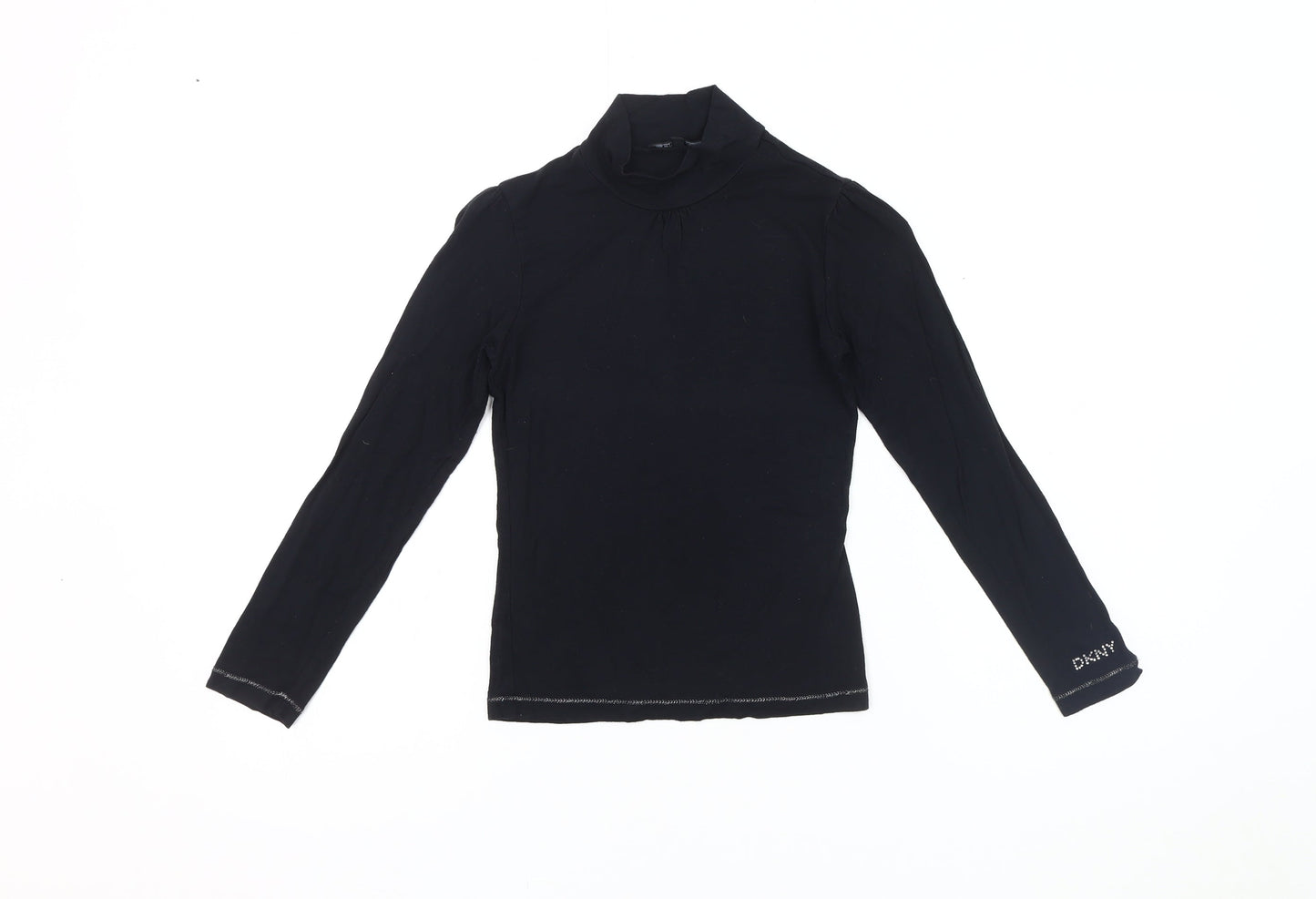DKNY Girls Black Long Sleeve Top, Size 8, Mock Neck