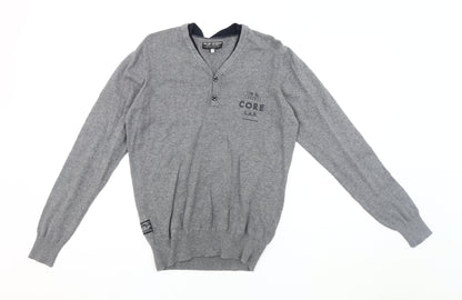 Jack & Jones Men's Grey Henley Jumper, Size S