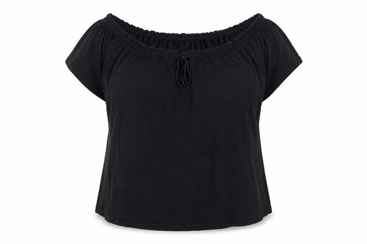 Front view of Red Herring Women's Black Sleeveless Off Shoulder Top