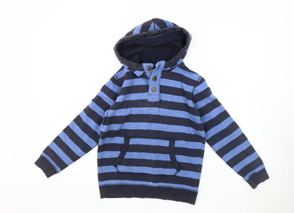FatFace Boys Blue Striped Henley Hoodie 10-11 Years