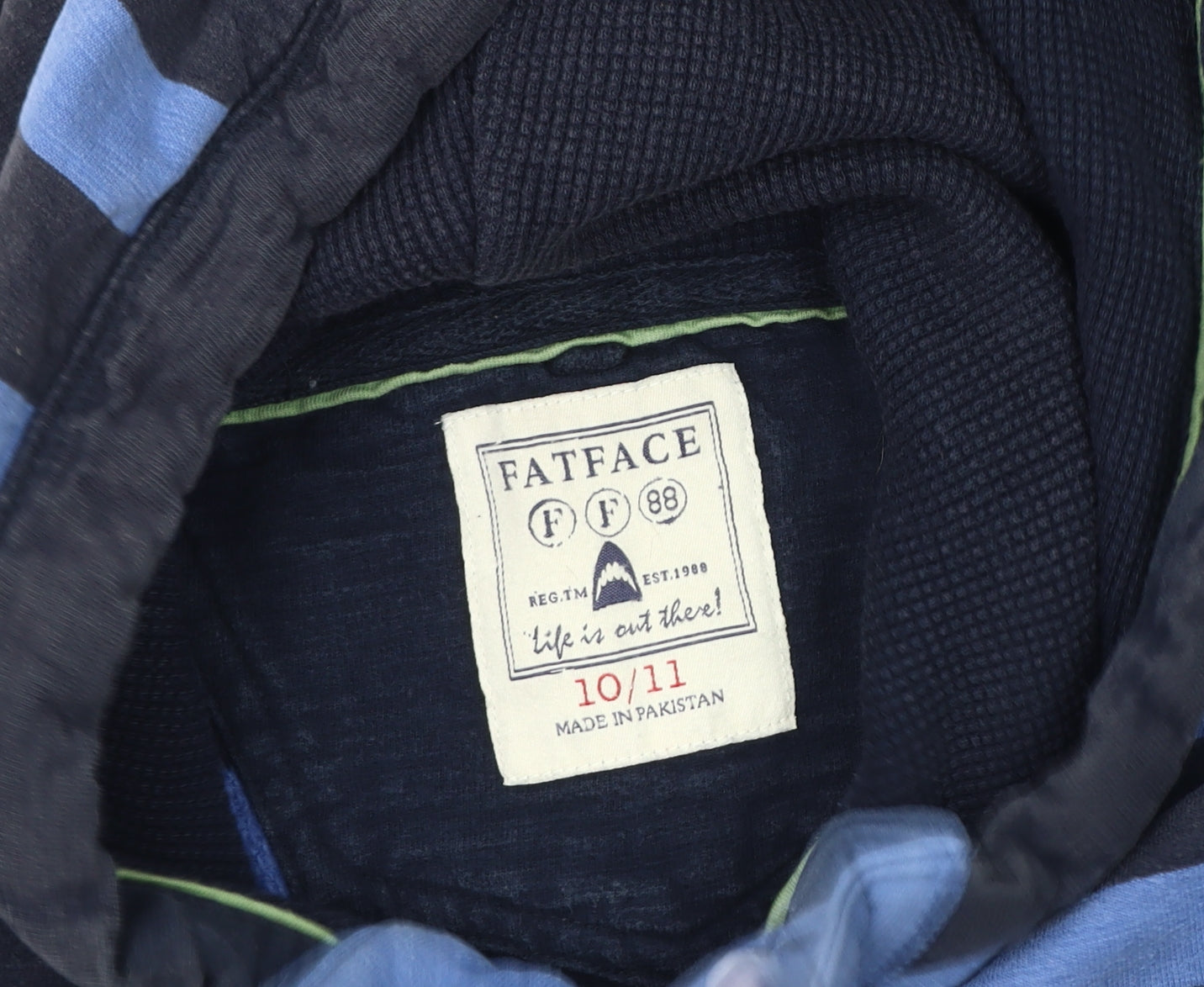 FatFace Boys Blue Striped Henley Hoodie 10-11 Years