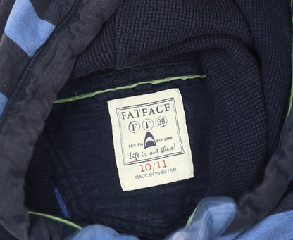 FatFace Boys Blue Striped Henley Hoodie 10-11 Years