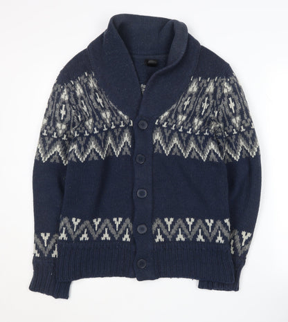 H&M Men's Blue Cardigan, Size M, Fair Isle Pattern