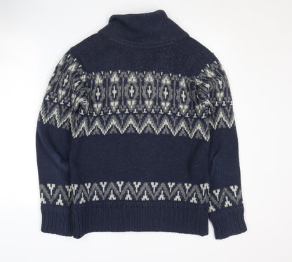 H&M Men's Blue Cardigan, Size M, Fair Isle Pattern