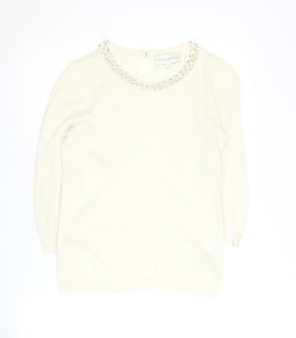 Edina Ronay Women's Ivory Beaded Knit Jumper Size M