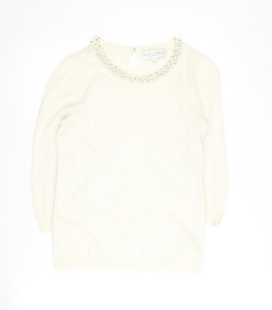 Edina Ronay Women's Ivory Beaded Knit Jumper Size M