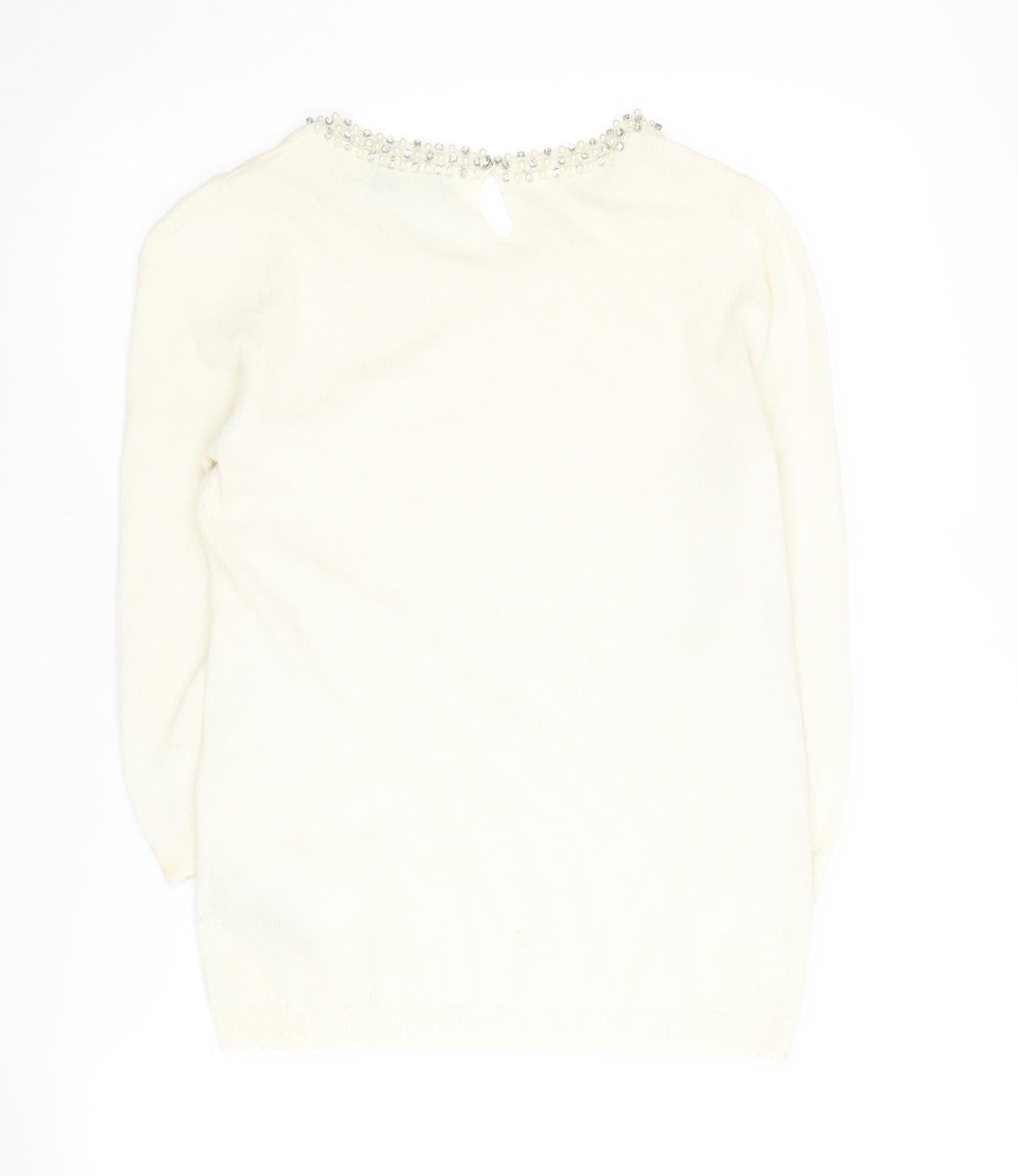 Edina Ronay Women's Ivory Beaded Knit Jumper Size M