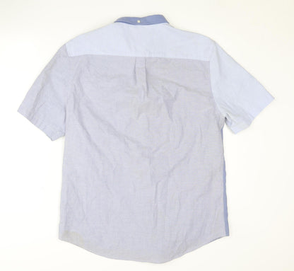 River Island Men's Blue Colourblock Casual Shirt L