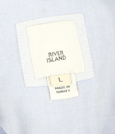River Island Men's Blue Colourblock Casual Shirt L