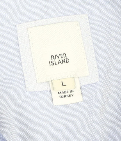 River Island Men's Blue Colourblock Casual Shirt L