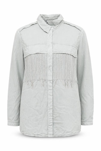 Zara Women's Green Beaded Long Sleeve Button-Up Shirt