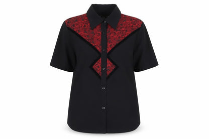 Front view of Silver Dollar unisex black button-up shirt, size 14