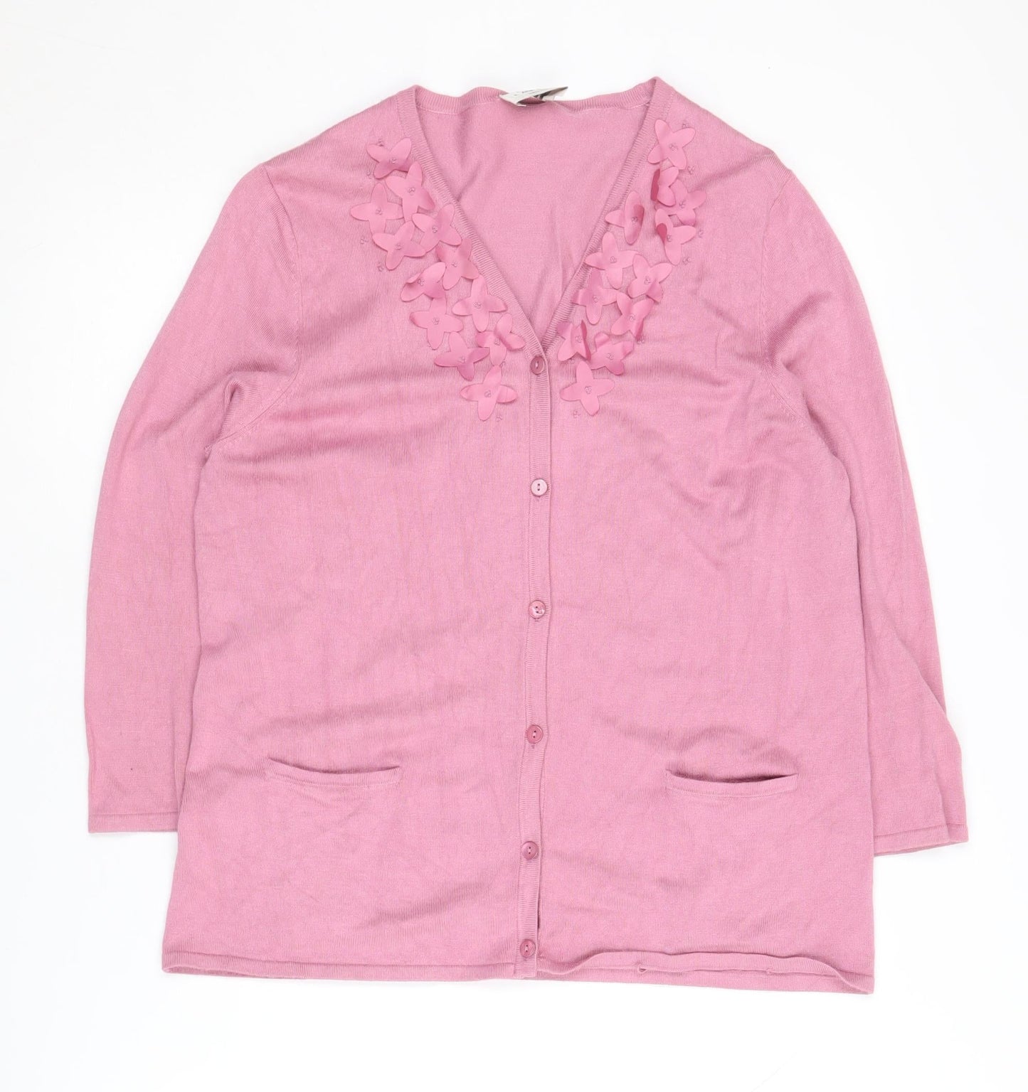Eastex Women's Pink Cardigan, Size 12, Embroidered V-Neck