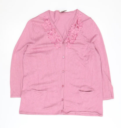 Eastex Women's Pink Cardigan, Size 12, Embroidered V-Neck