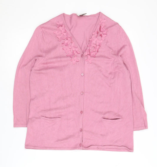 Eastex Women's Pink Cardigan, Size 12, Embroidered V-Neck