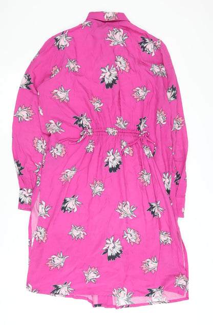 SOSANDAR Women's Pink Floral Shirt Dress, Size 8