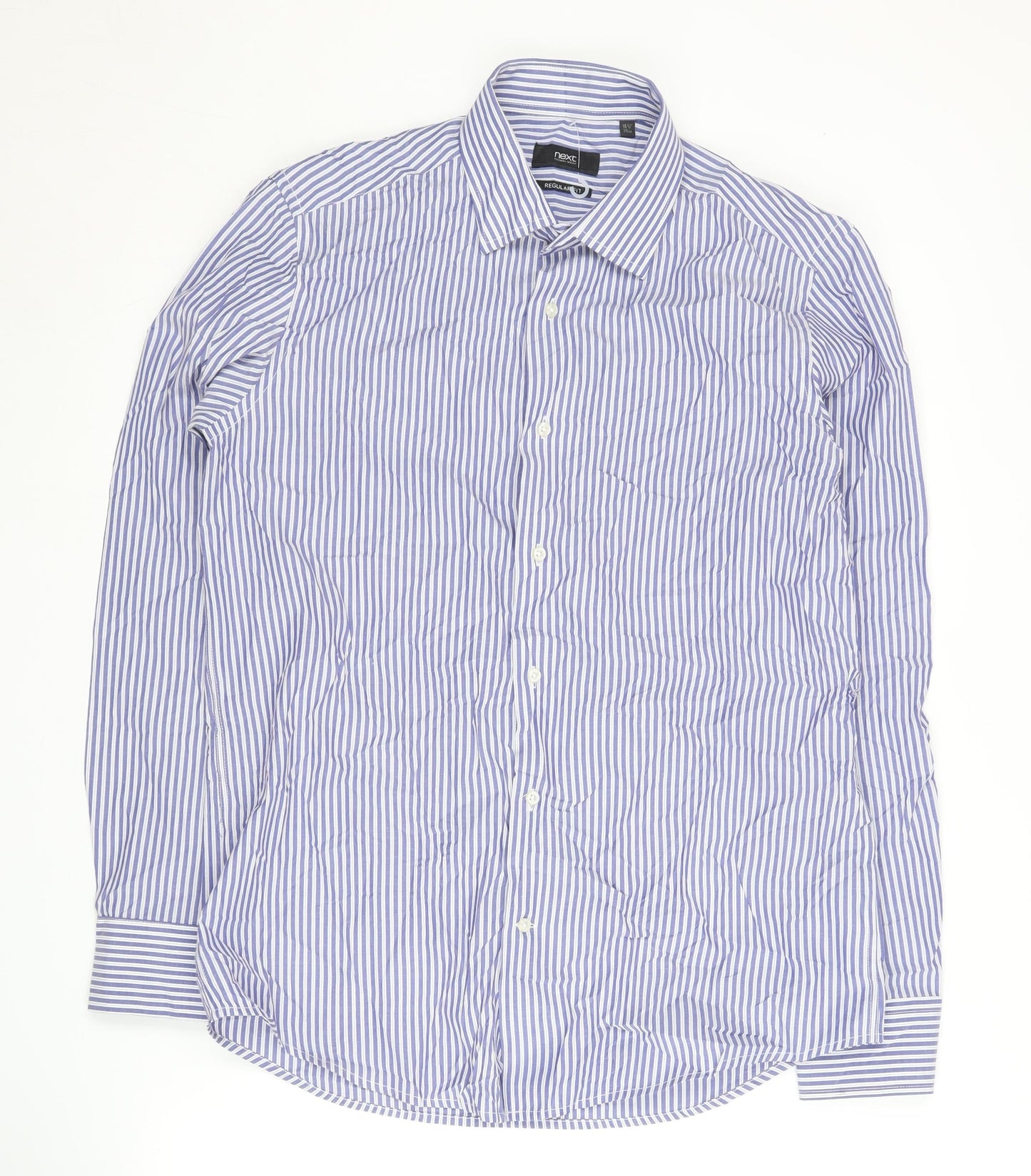Next Men's Blue Striped Regular Fit Shirt 15.5 Long Sleeve