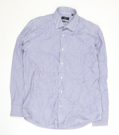 Next Men's Blue Striped Regular Fit Shirt 15.5 Long Sleeve