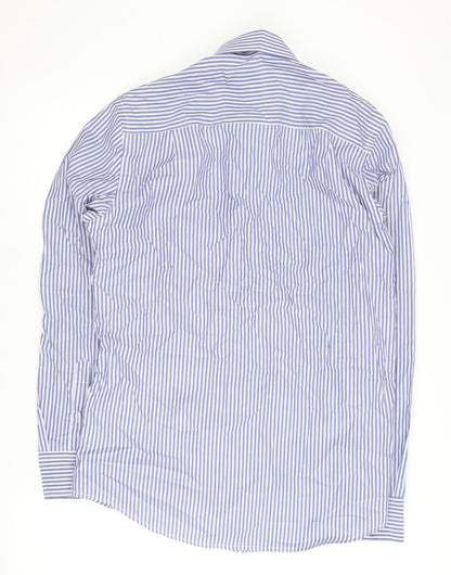 Next Men's Blue Striped Regular Fit Shirt 15.5 Long Sleeve