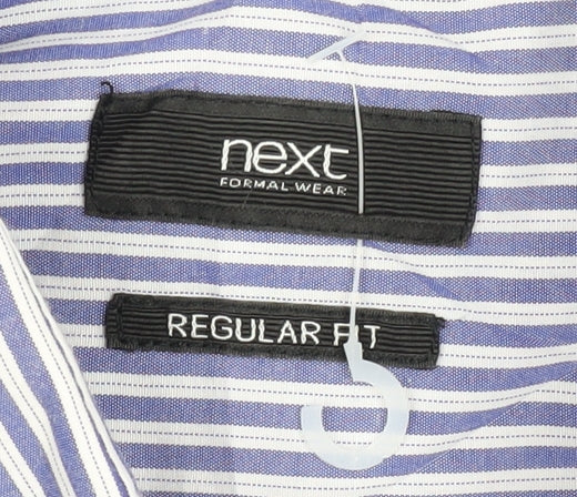Next Men's Blue Striped Regular Fit Shirt 15.5 Long Sleeve