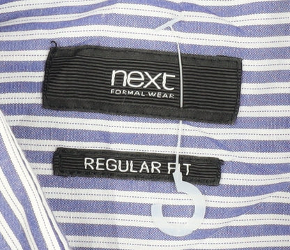 Next Men's Blue Striped Regular Fit Shirt 15.5 Long Sleeve