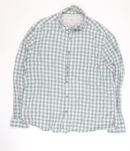 Marks and Spencer Men's Green Check Shirt 2XL