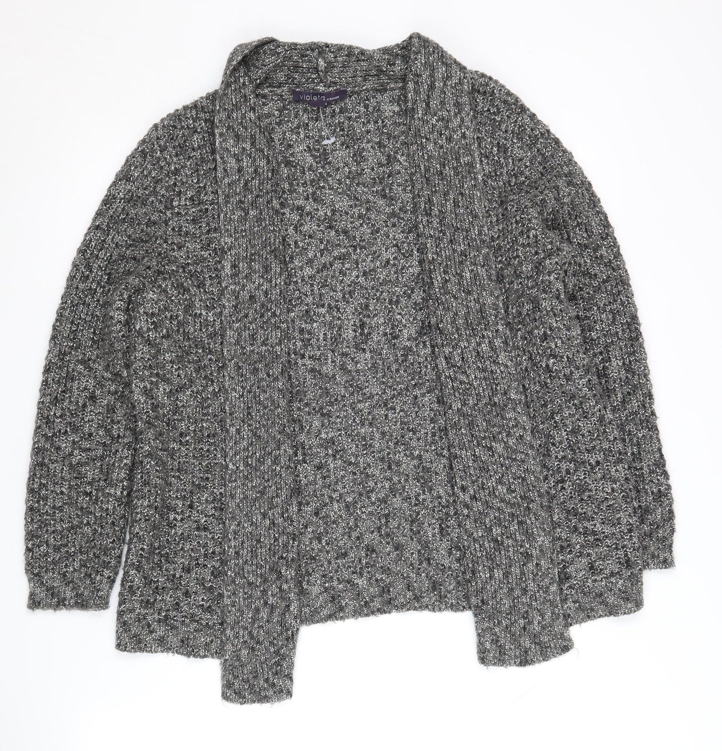 Violeta by Mango Women's Grey Knit Open Front Cardigan Size 10