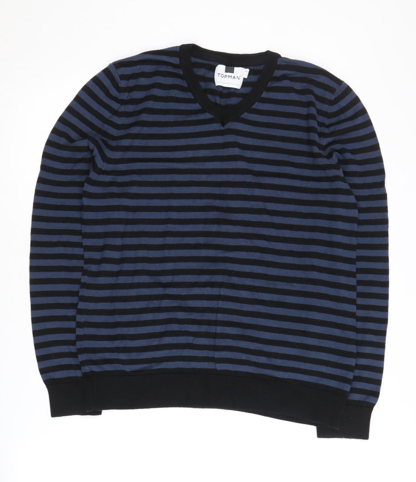 Topman Men's Black/Blue Striped Pullover Jumper, M