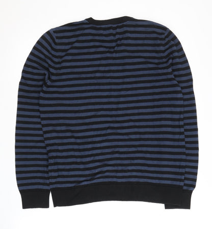 Topman Men's Black/Blue Striped Pullover Jumper, M