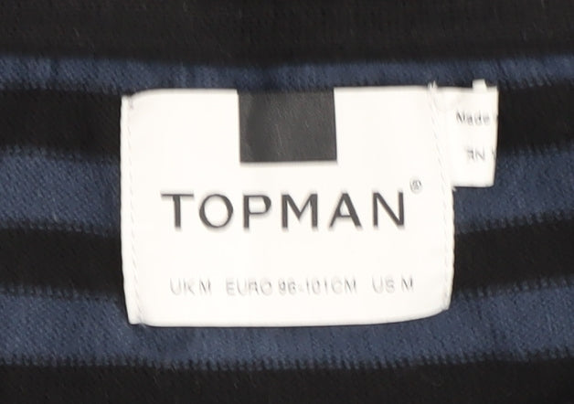Topman Men's Black/Blue Striped Pullover Jumper, M