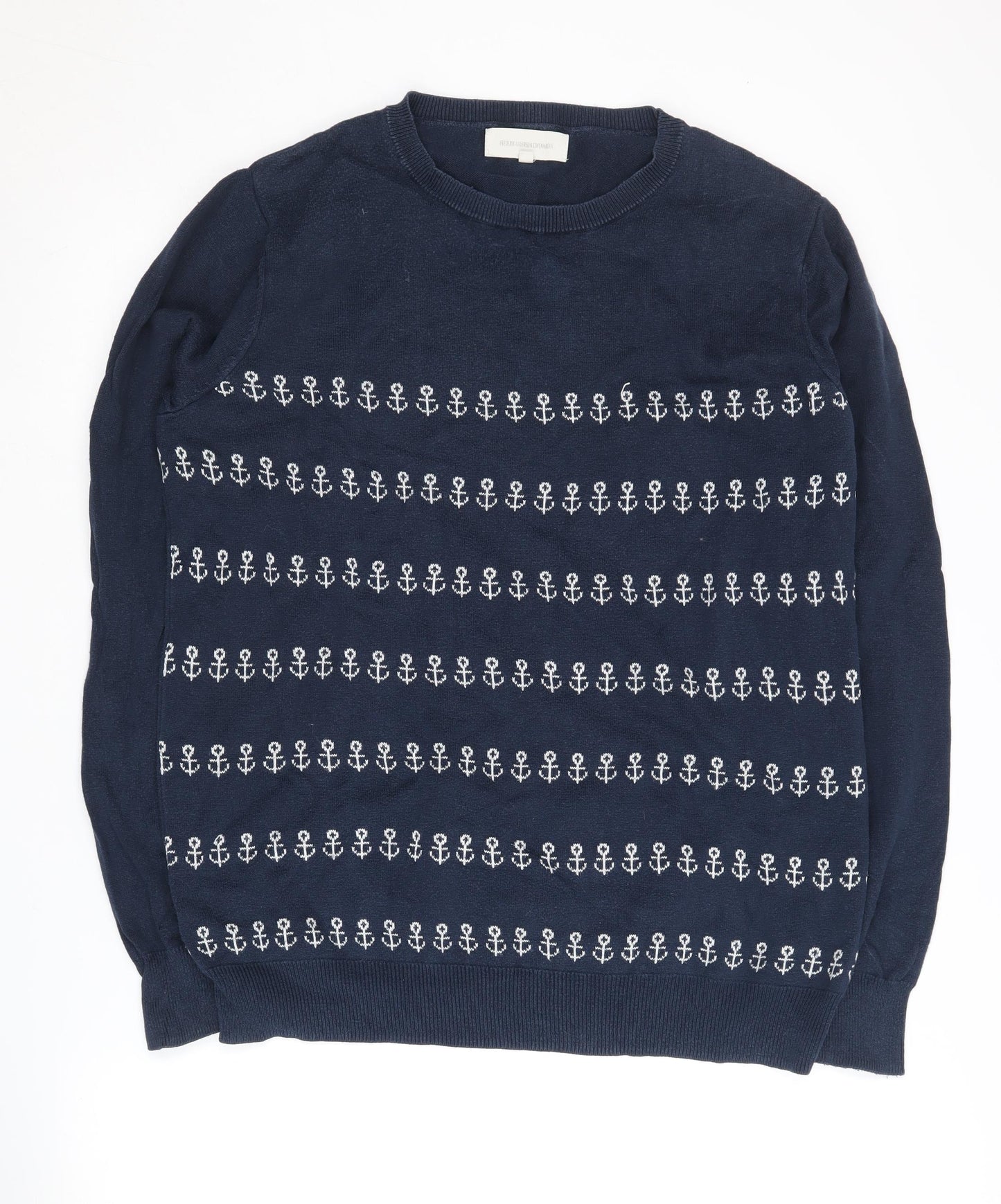 Frederik Anderson Men's Blue Graphic Print Jumper M