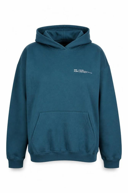 Front view of Boohoo unisex blue pullover hoodie l