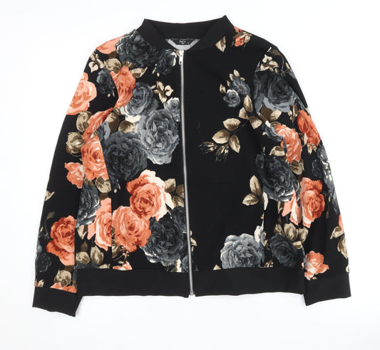 M&Co Women's Black Floral Bomber Jacket Size 16