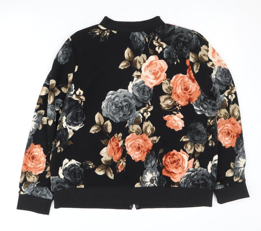 M&Co Women's Black Floral Bomber Jacket Size 16