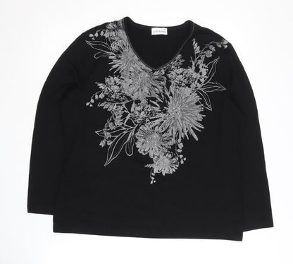 Goléhaug Women's Black Embroidered Floral Top Size 14