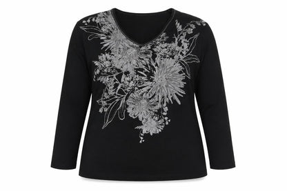 Goléhaug Women's Black Embroidered Floral Top Size 14