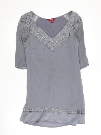 Monsoon Women's Grey 3/4 Sleeve V-Neck Dress