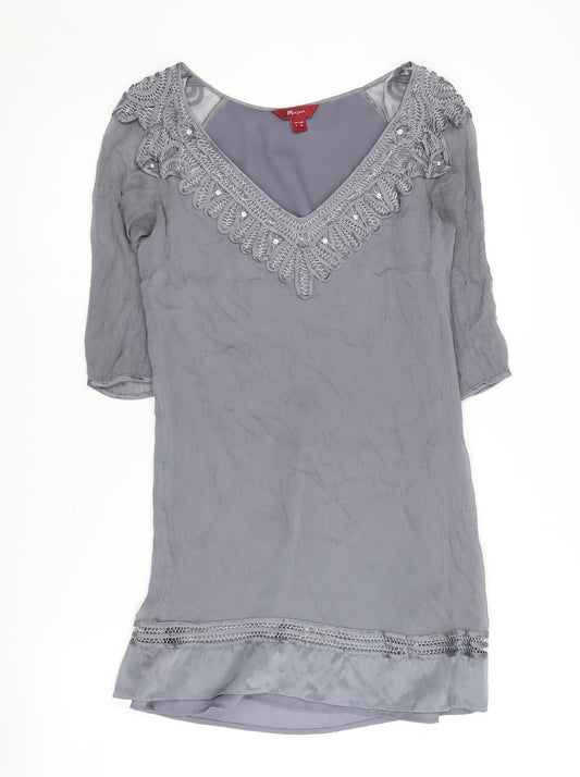 Monsoon Women's Grey 3/4 Sleeve V-Neck Dress