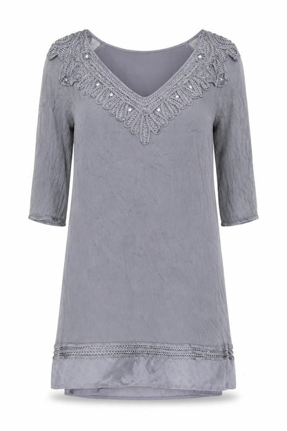 Monsoon Women's Grey 3/4 Sleeve V-Neck Dress