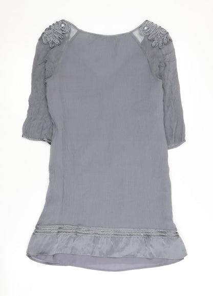 Monsoon Women's Grey 3/4 Sleeve V-Neck Dress