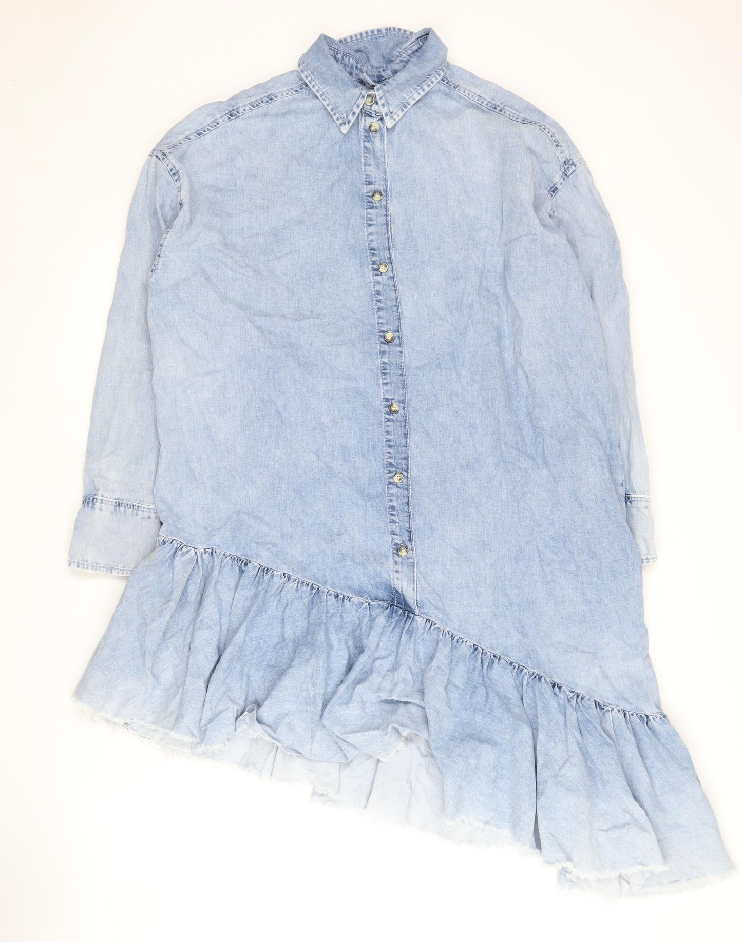 Topshop Women’s Blue Asymmetric Denim Shirt Dress