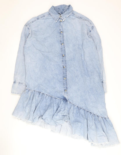 Topshop Women’s Blue Asymmetric Denim Shirt Dress