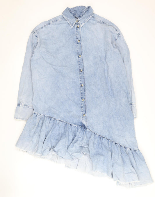 Topshop Women’s Blue Asymmetric Denim Shirt Dress