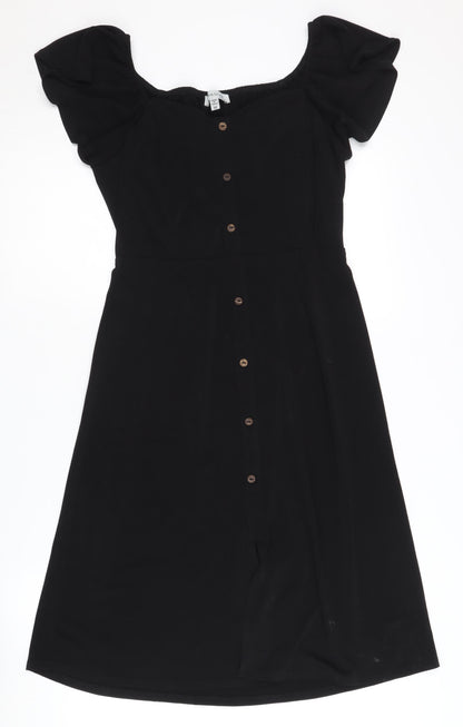 Monteau Women's Black Dress M with Puff Sleeves