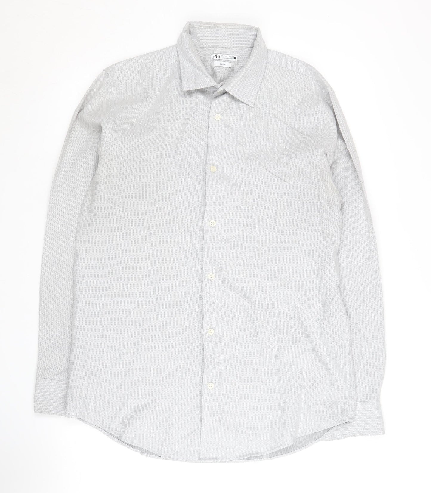 Zara Men's Grey Slim Fit Long Sleeve Shirt L