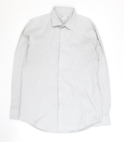 Zara Men's Grey Slim Fit Long Sleeve Shirt L